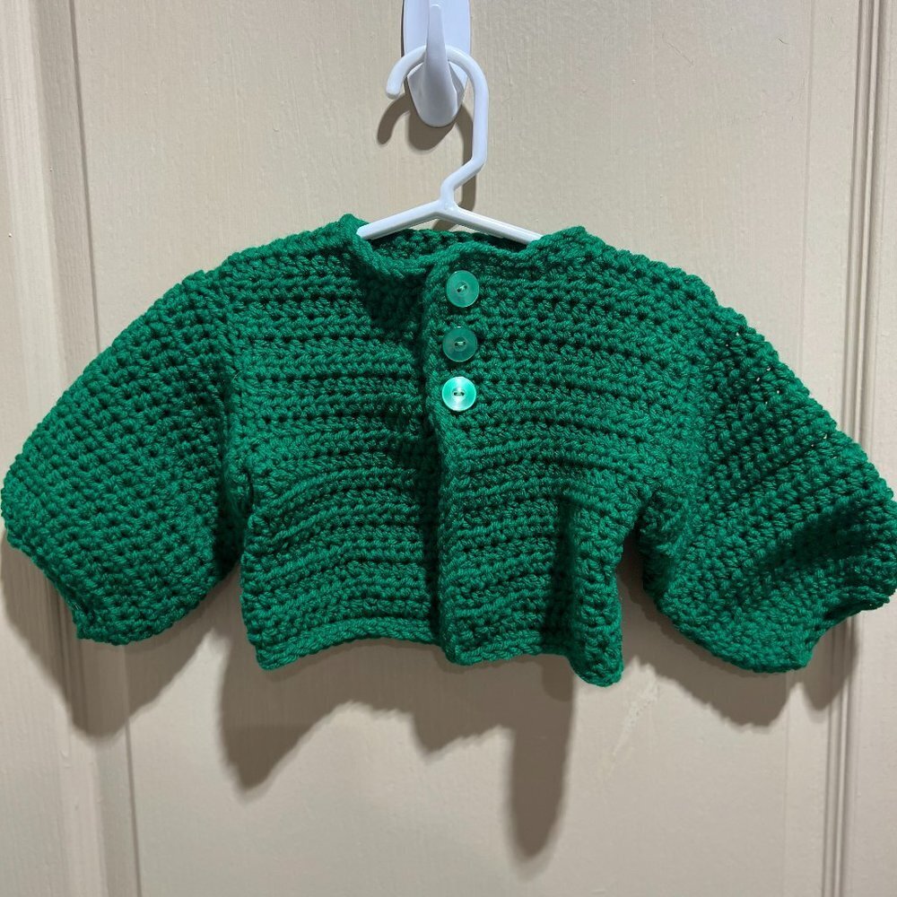 Hand Knit Toddler Green Sweater Sz 2T / 3T